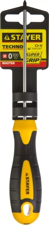 Отвертка STAYER &quot;MASTER&quot; &quot;ТECHNO&quot;, двухкомпонентная рукоятка, магнитный наконечник, Cr-V, PH0x100мм 2508-0-10_z02 купить в Тобольске
