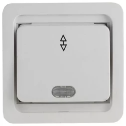Выключатель СВЕТОЗАР &quot;ГАММА&quot; проходной одноклавишный, с подсветкой, цвет белый, 10А/~250В SV-54138-W