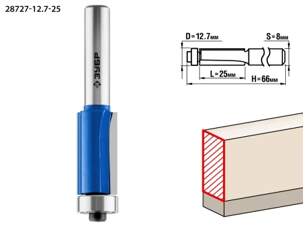 ЗУБР 12.7 x 25 мм, хвостовик 8 мм, фреза кромочная с нижним подшипником, Профессионал (28727-12.7-25) купить в Тобольске