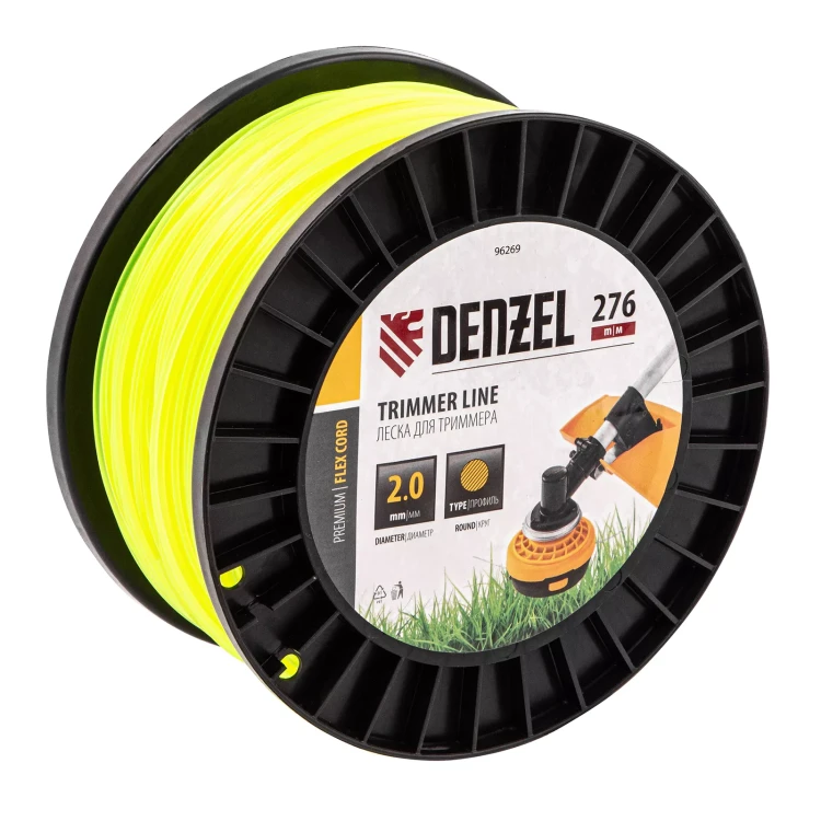 Леска для триммера круглая, 2,0мм х 276м, на DIN катушке FLEX CORD,  Denzel 96269 купить в Тобольске