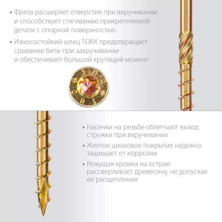 ЗУБР КС-П, 60 х 3.5 мм, TX20, потайная головка, желтый цинк, 200 шт, конструкционный саморез, Профессионал (30041-35-060) купить в Тобольске