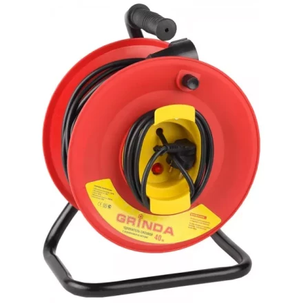 Удлинитель на катушке, 1 гнездо, евророзетка, 40м, заземление, защита от перегрузки, GRINDA 8-43665-40 купить в Тобольске