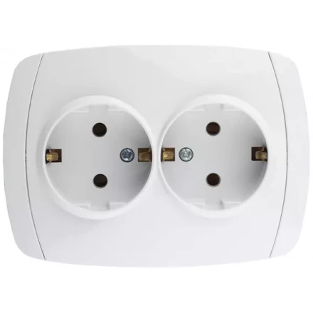 Розетка СВЕТОЗАР &quot;CITY LIGHT&quot; двойная в сборе, с заземлением, цвет белый, 16А/~250В SV-54207-W купить в Тобольске