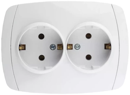 Розетка СВЕТОЗАР &quot;CITY LIGHT&quot; двойная в сборе, с заземлением, цвет белый, 16А/~250В SV-54207-W купить в Тобольске