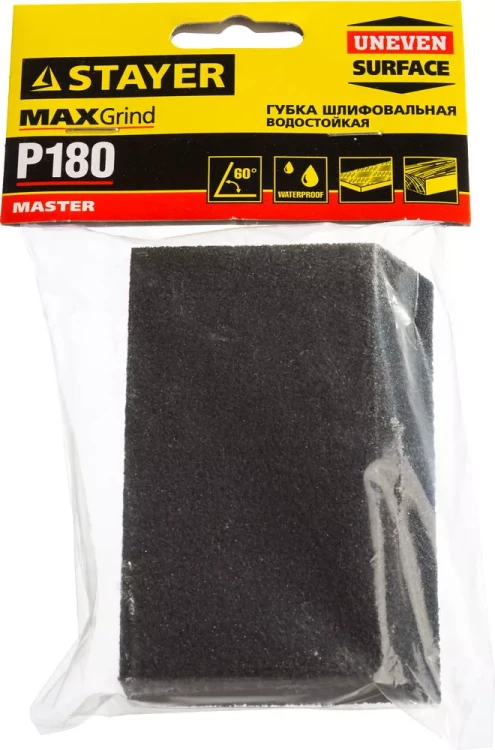 Губка шлифовальная STAYER "MASTER" угловая, зерно - оксид алюминия, Р180, 100 x 68 x 42 x 26 мм, средняя жесткость 3561-180 купить в Тобольске