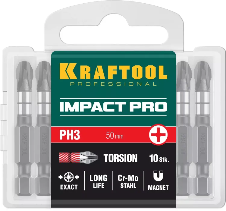 Биты для ударных шуруповертов KRAFTOOL Impact Pro PH 26191-3-50-S10 купить в Тобольске