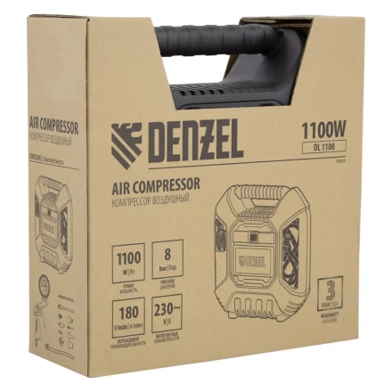 Компрессор воздушный DL1100 1.1 кВт, 180 л/мин, с набором аксессуаров Denzel 58005 купить в Тобольске