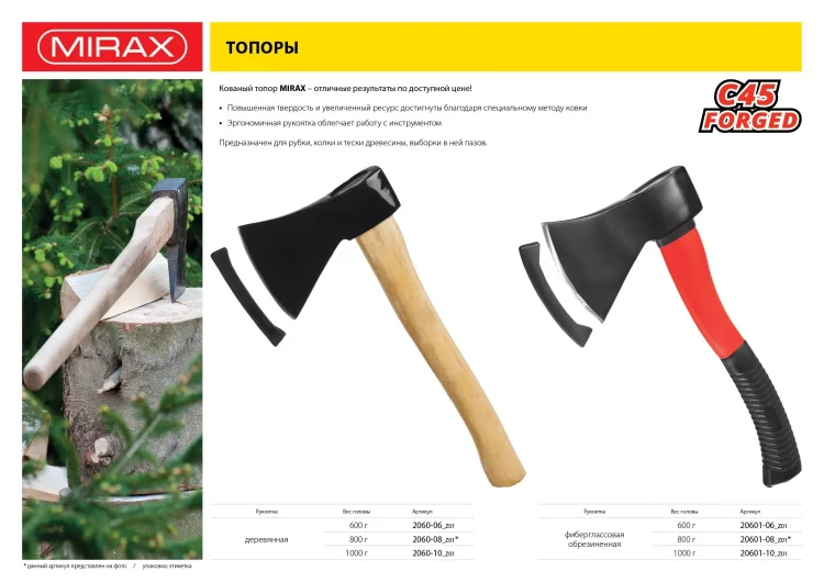 Топор MIRAX со стеклопластиковой обрезиненной рукояткой, 1,0кг 20601-10_z01 купить в Тобольске