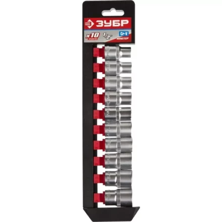 Набор ЗУБР &quot;МАСТЕР&quot;: Торцовые головки (1/2&quot;) на пластиковом рельсе, Cr-V, 10-19мм, 10 предметов 27652-H10 купить в Тобольске