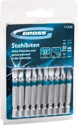 Набор бит SL6,0х50, сталь S2, 10шт GROSS 11326 купить в Тобольске