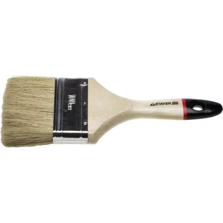 Кисть плоская STAYER &quot;UNIVERSAL-EURO&quot;, светлая натуральная щетина, деревянная ручка,100мм 0102-100 купить в Тобольске