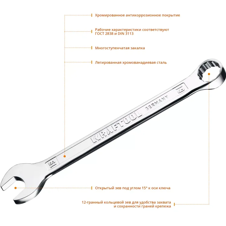 Ключи комбинированные KRAFTOOL, Cr-V, DIN 3113 27079-19 купить в Тобольске