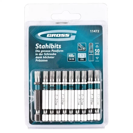 Набор бит TORX 30х50 сталь S2 10 шт GROSS 11472 купить в Тобольске
