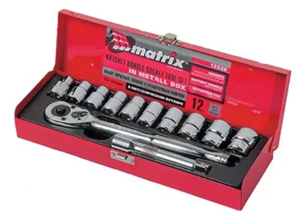 Набор торцевых головок,  1/2&quot;, головки 10 - 24 мм, с трещот. ключом, 12 предм  MATRIX MASTER 13526 купить в Тобольске