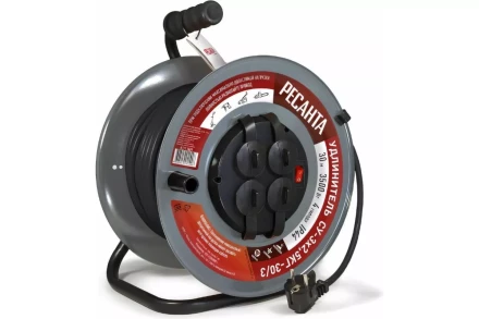 Удлинитель силовой на металлической катушке Ресанта СУ-3х2,5КГ-30/3 (с выкл., 4 розетки, IP44) 61/118/9 купить в Тобольске