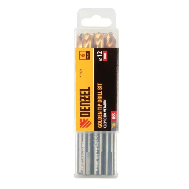 Сверло по металлу, 12 мм, HSS-Tin, Golden Tip, 6 шт. Denzel 717224 купить в Тобольске