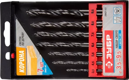 ЗУБР. Набор сверл по дереву, 7шт, 3,5-4,5-5,5-6,5-7,5-8,5-9,5 мм 29421-H7 купить в Тобольске