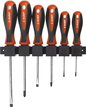 Набор ЗУБР &quot;МАСТЕР&quot;: Отвертки, Cr-v, эргономичная двухкомпонентная рукоятка, 6шт, на пластиковой стойке 25065-H5_z02 купить в Тобольске