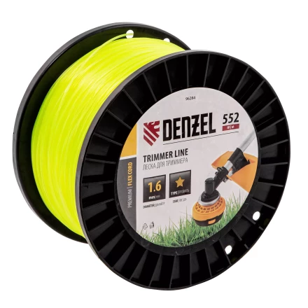 Леска для триммера звезда, 1,6мм х 552м, на DIN катушке FLEX CORD,  Denzel 96284 купить в Тобольске