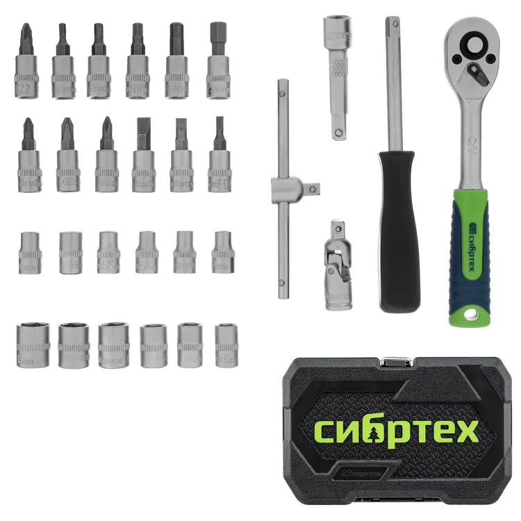 Набор инструментов Сибртех 13392, 1/4", пластиковый кейс, 29 предметов купить в Тобольске