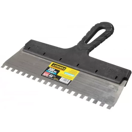 Шпатель STAYER &quot;PROFESSIONAL&quot; нержавеющий зубчатый с пластмассовой ручкой, 300мм, зуб 8х8мм 1009-30-08 купить в Тобольске