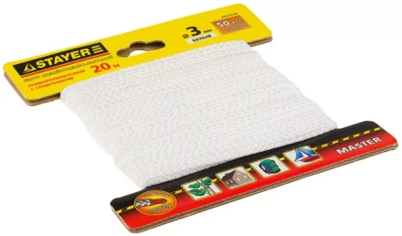 Шнур STAYER &quot;MASTER&quot; хозяйственно-бытовой, полипропиленовый, вязанный, с сердечником, белый, d 3, 20м 50410-03-020 купить в Тобольске