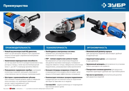 ЗУБР 1100 Вт, d125 мм, УШМ, Профессионал (УШМ-П125-1100) купить в Тобольске