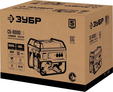 ЗУБР 8000 Вт, 380 / 220 В, бензиновый генератор с электростартером (СБ-8000Е-3) купить в Тобольске