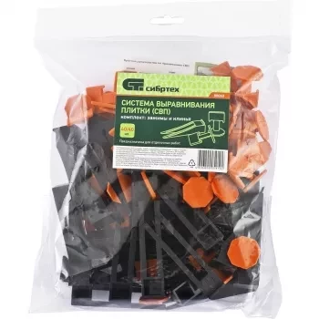 Система выравнивания плитки СВП. Комплект - зажим - клин 40/40 штук (пакет ПЭНД) СИБРТЕХ 88060 купить в Тобольске