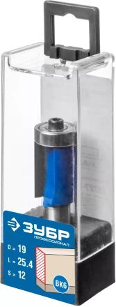 ЗУБР 19 x 25.4 мм, хвостовик 12 мм, фреза кромочная с нижним подшипником, Профессионал (28727-19-25.4-12) купить в Тобольске