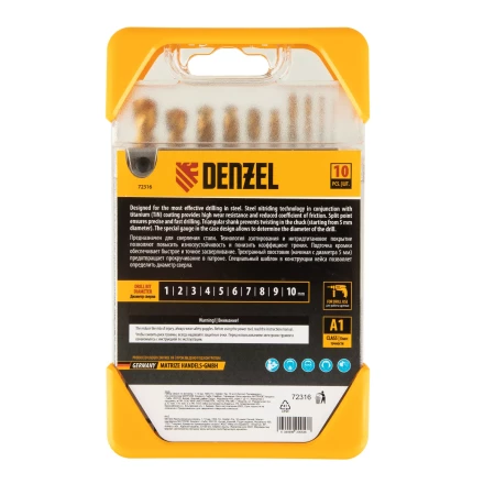Набор сверл по металлу, 1-10 мм, HSS-Tin, Golden Tip, 10 шт Denzel 72316 купить в Тобольске