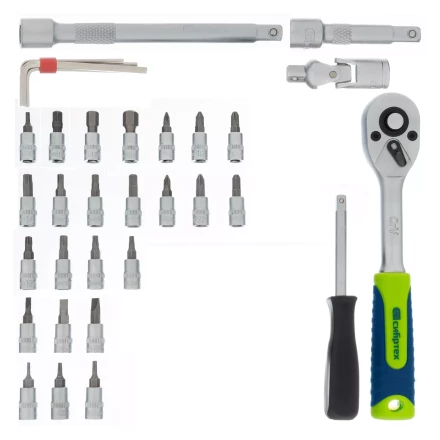 Набор инструментов Сибртех 13399, 1/4&quot;, пластиковый кейс 56 предметов купить в Тобольске