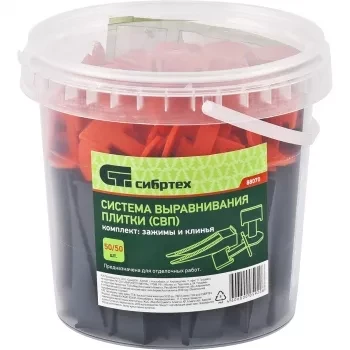 Система выравнивания плитки СВП. Комплект - зажим - клин 50/50 штук (ведерко ПЭНД 1100 мл)  СИБРТЕХ 88070 купить в Тобольске