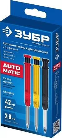 ЗУБР АСК набор: 18 сменных грифелей: 6ч + 6ж + 6к ( d 2,8 мм, HB), 3 автоматических карандаша (06312-H6) купить в Тобольске