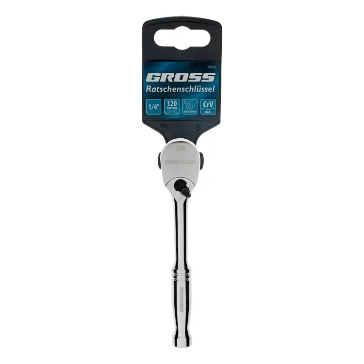 Ключ-трещотка 1/4" Gross 14050, CrV, 120 зубьев, цельнометаллический, хром купить в Тобольске