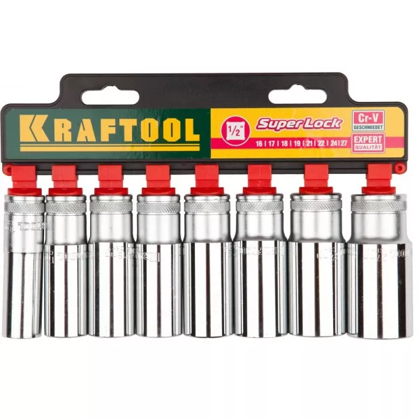 Набор KRAFTOOL "EXPERT QUALITAT" Торцовые головки "SUPER LOCK" удлин, 1/2", 16-27мм, 8 предметов 27865-H8_z01 купить в Тобольске