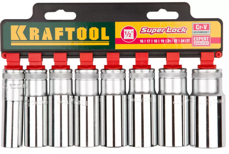 Набор KRAFTOOL "EXPERT QUALITAT" Торцовые головки "SUPER LOCK" удлин, 1/2", 16-27мм, 8 предметов 27865-H8_z01 купить в Тобольске