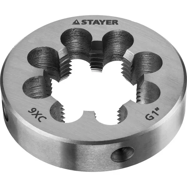 Плашка круглая ручная STAYER "MASTER", сталь 9ХС, для трубной резьбы G 1`` 28029-1 купить в Тобольске