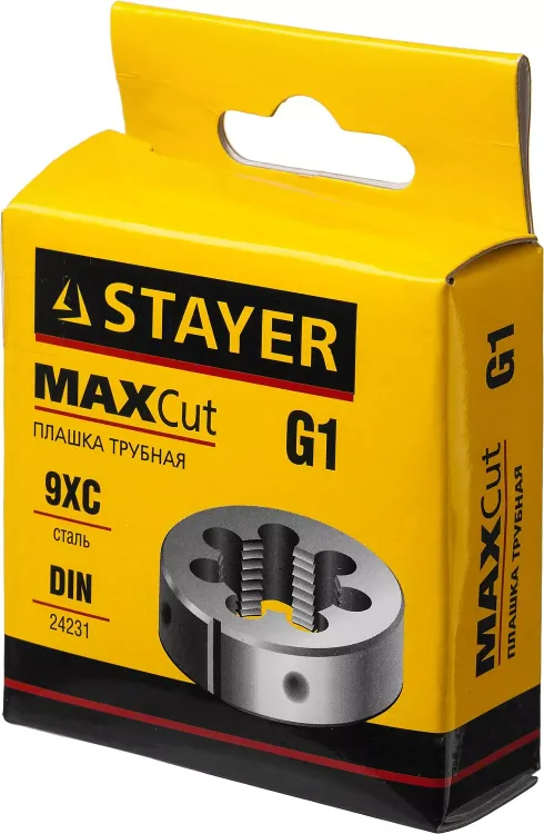 Плашка круглая ручная STAYER "MASTER", сталь 9ХС, для трубной резьбы G 1`` 28029-1 купить в Тобольске