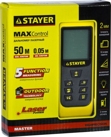 Дальномер STAYER &quot;MASTER&quot; MAX-Control лазерный, 2 точки отсчета, дальность 50м, точность 2мм 34957 купить в Тобольске