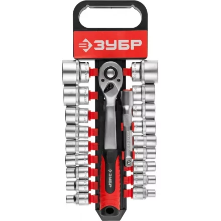 Набор ЗУБР &quot;МАСТЕР&quot;: Торцовые головки (1/2&quot;) на пластиковом рельсе, трещотка, удлинитель, Cr-V, 8-32мм, 20 предметов 27647-H20 купить в Тобольске
