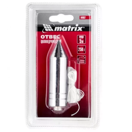 Отвес цилиндрический 250 г шнур 5 м Matrix 84887 купить в Тобольске