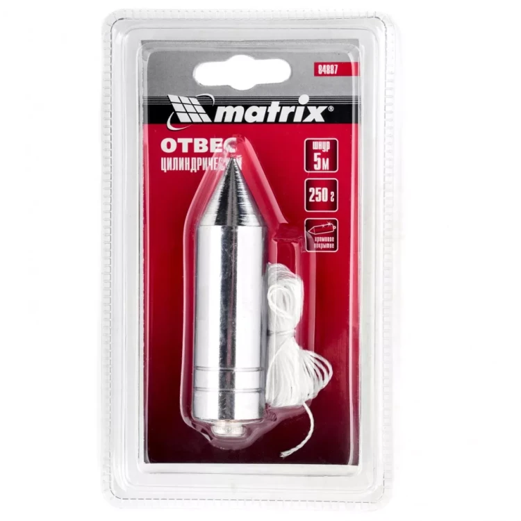 Отвес цилиндрический 250 г шнур 5 м Matrix 84887 купить в Тобольске