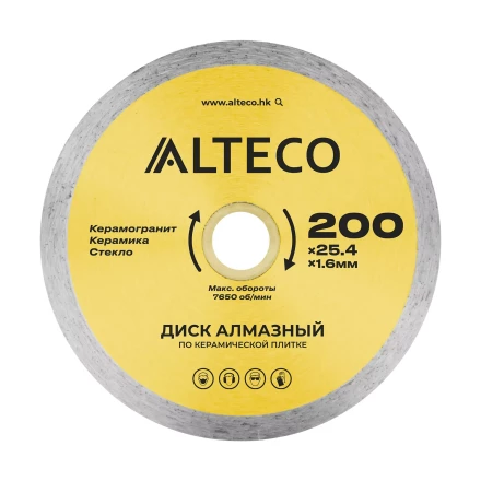 Диск алмазный по керамической плитке ALTECO 200x25.4x1.6 мм 66527 купить в Тобольске