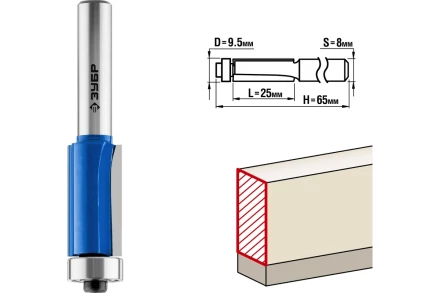 ЗУБР 9.5 x 25 мм, хвостовик 8 мм, фреза кромочная с нижним подшипником, Профессионал (28727-9.5-25) купить в Тобольске