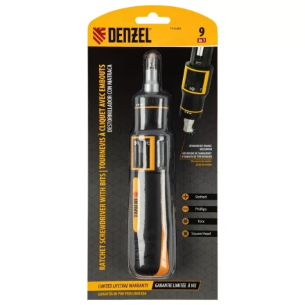 Отвертка реверсивная с револьверным механизмом Denzel 7711601, 11 шт, сталь S2 купить в Тобольске