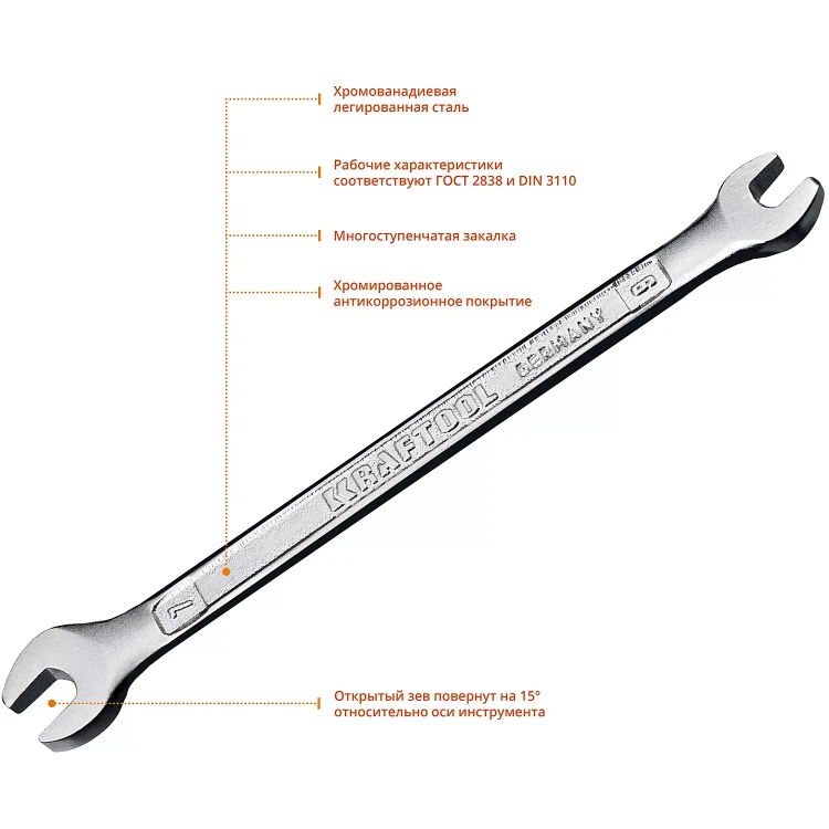 Ключи гаечные рожковые KRAFTOOL, Cr-V, DIN 3110 27033-06-07 купить в Тобольске