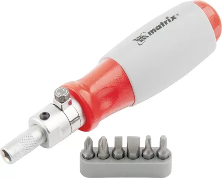 Отвертка реверсивная, силовой элемент под ключ, набор бит, CrV, 6 шт MATRIX 11549 купить в Тобольске