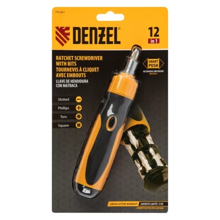 Отвертка реверсивная Denzel 7711611, механизм SmartPush 12 шт, S2 купить в Тобольске