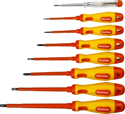 Набор высоковольтных отверток &quot;Х-Drive ELECTRO&quot;, SL: 2,5, 4; 5,5; 6,5, PH: № 0, 1, 2, пробник, до 1000В, KRAFTOOL 250088-H8 купить в Тобольске